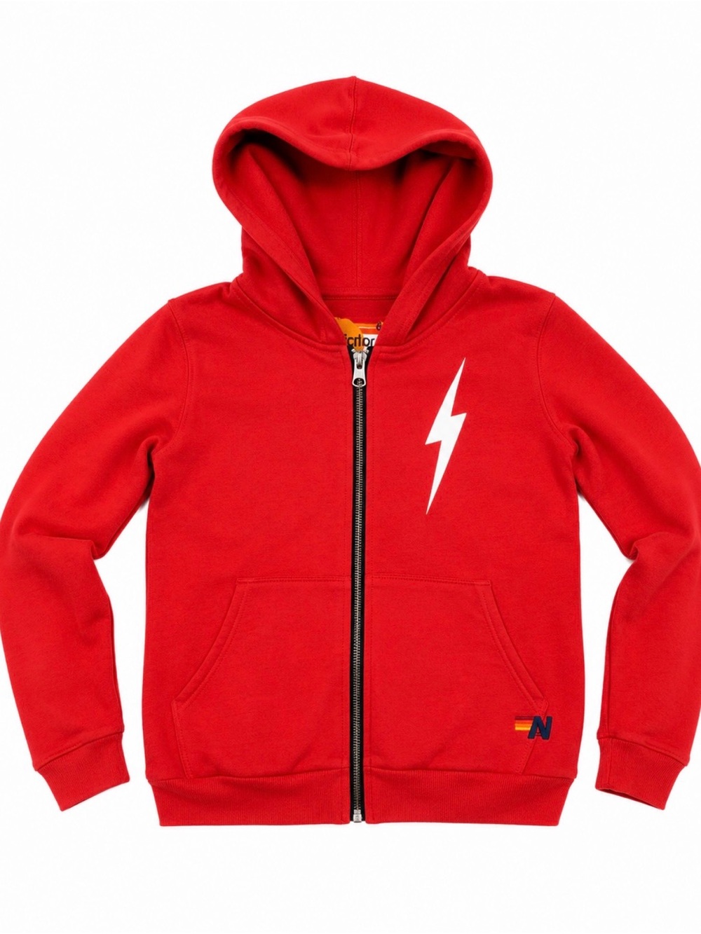 Aviator Nation Red Kids Zip Hoodie with White Lightning Bolt